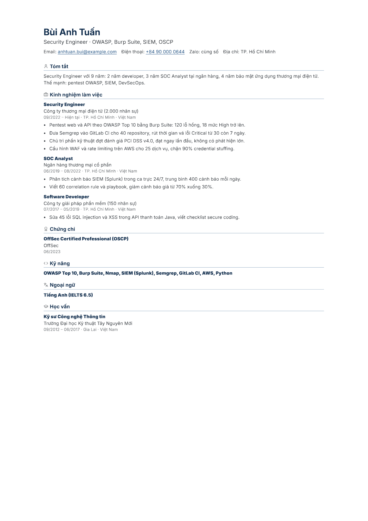 Trang 1 của CV mẫu Consulting Formal