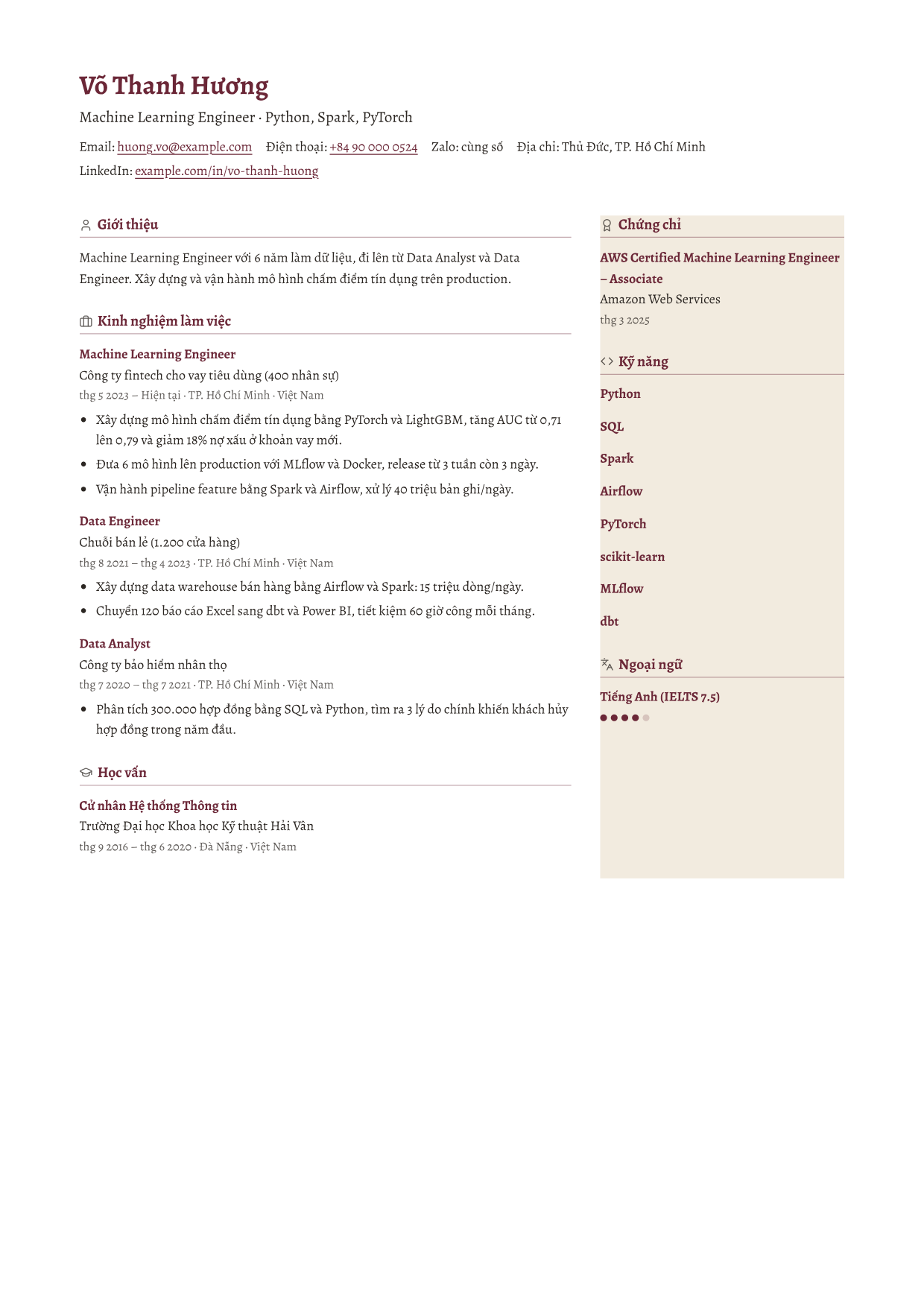 Trang 1 của CV mẫu Elegant Serif Two-Column