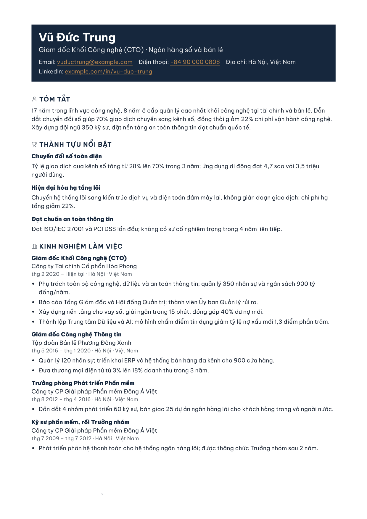Trang 1 của CV mẫu Executive Band