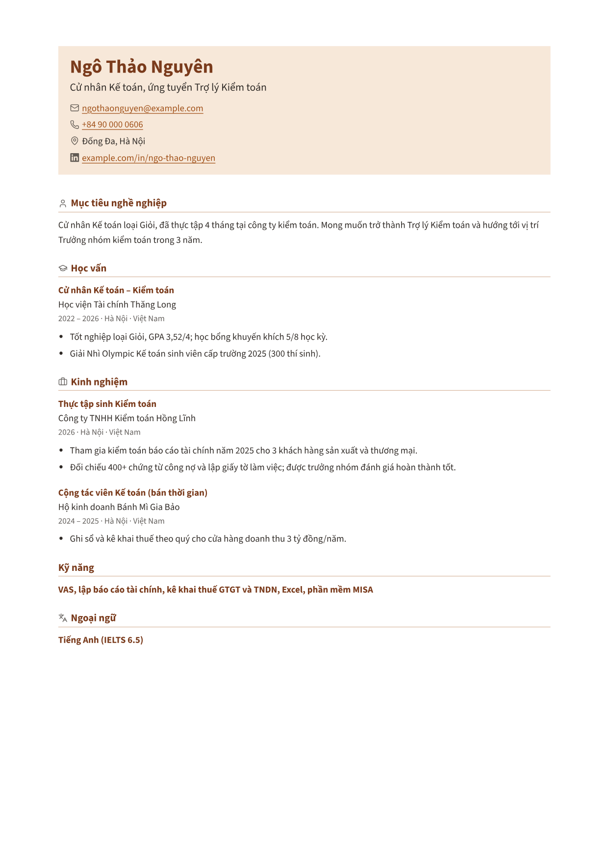 Trang 1 của CV mẫu Graduate Friendly