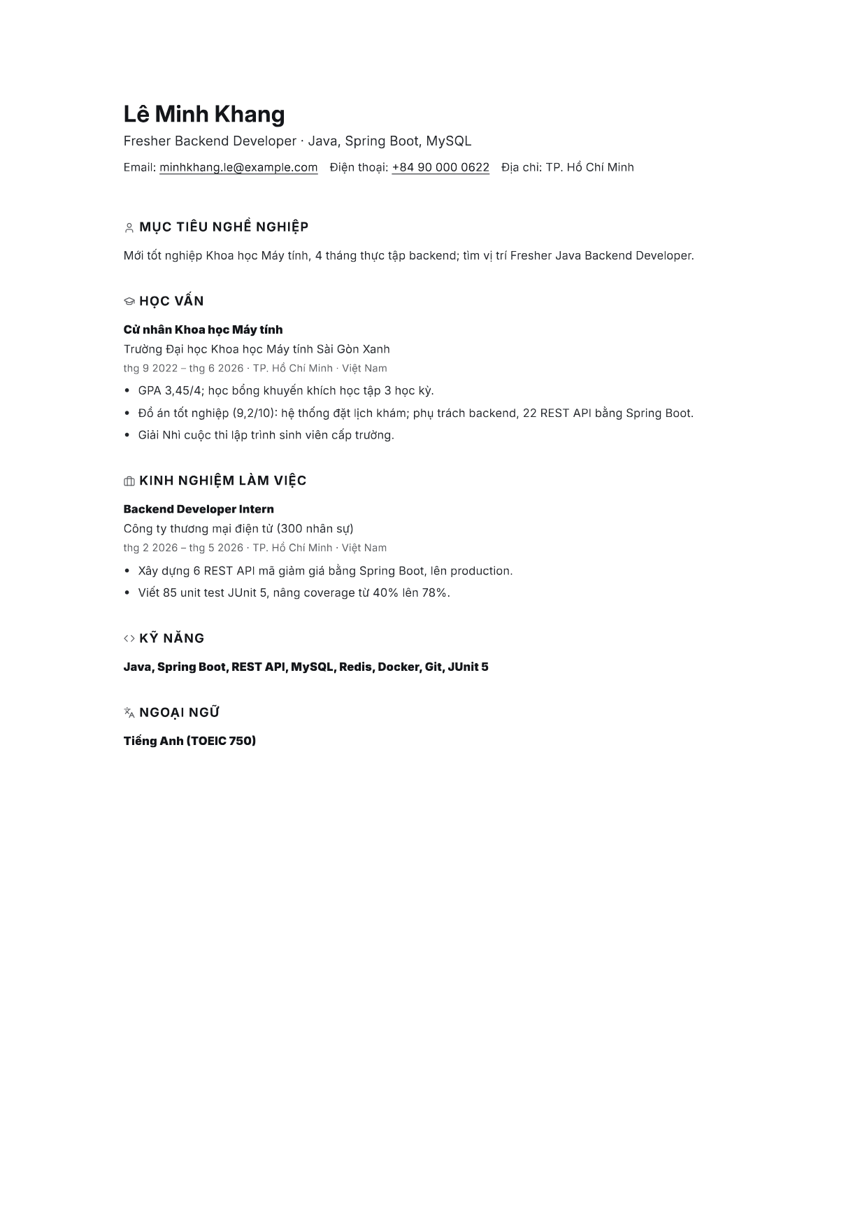 Trang 1 của CV mẫu Minimal Air