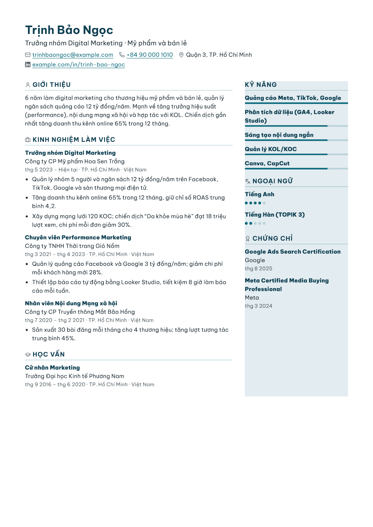 Trang 1 của CV mẫu Modern Sidebar