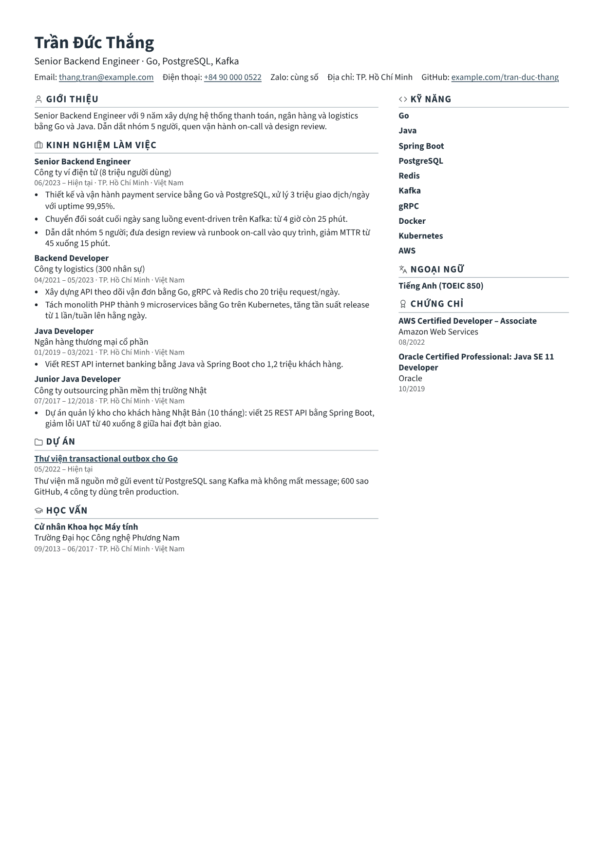 Trang 1 của CV mẫu One-Page Tight